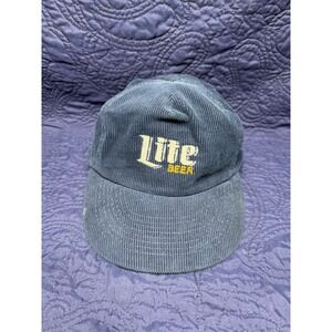VNTG Miller Lite Corduroy Baseball Cap Blue Adjustable Strap Logo Embroidered